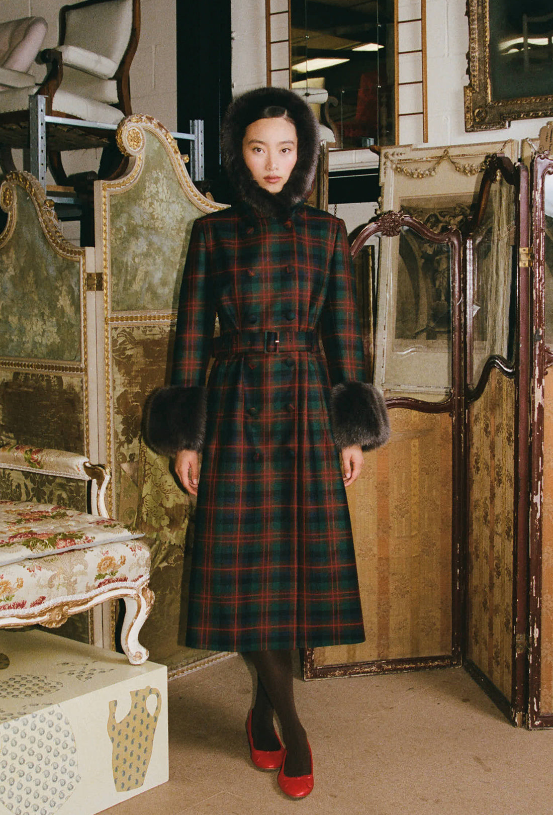 Athella Coat - Chocolate Brown/Red Tartan - Image 2