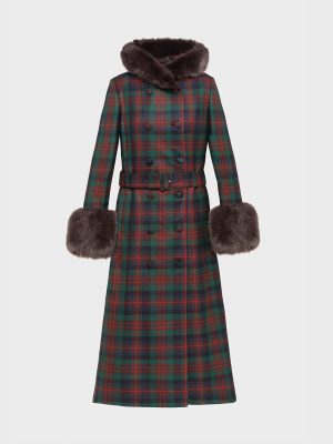 Athella Coat - Chocolate Brown/Red Tartan