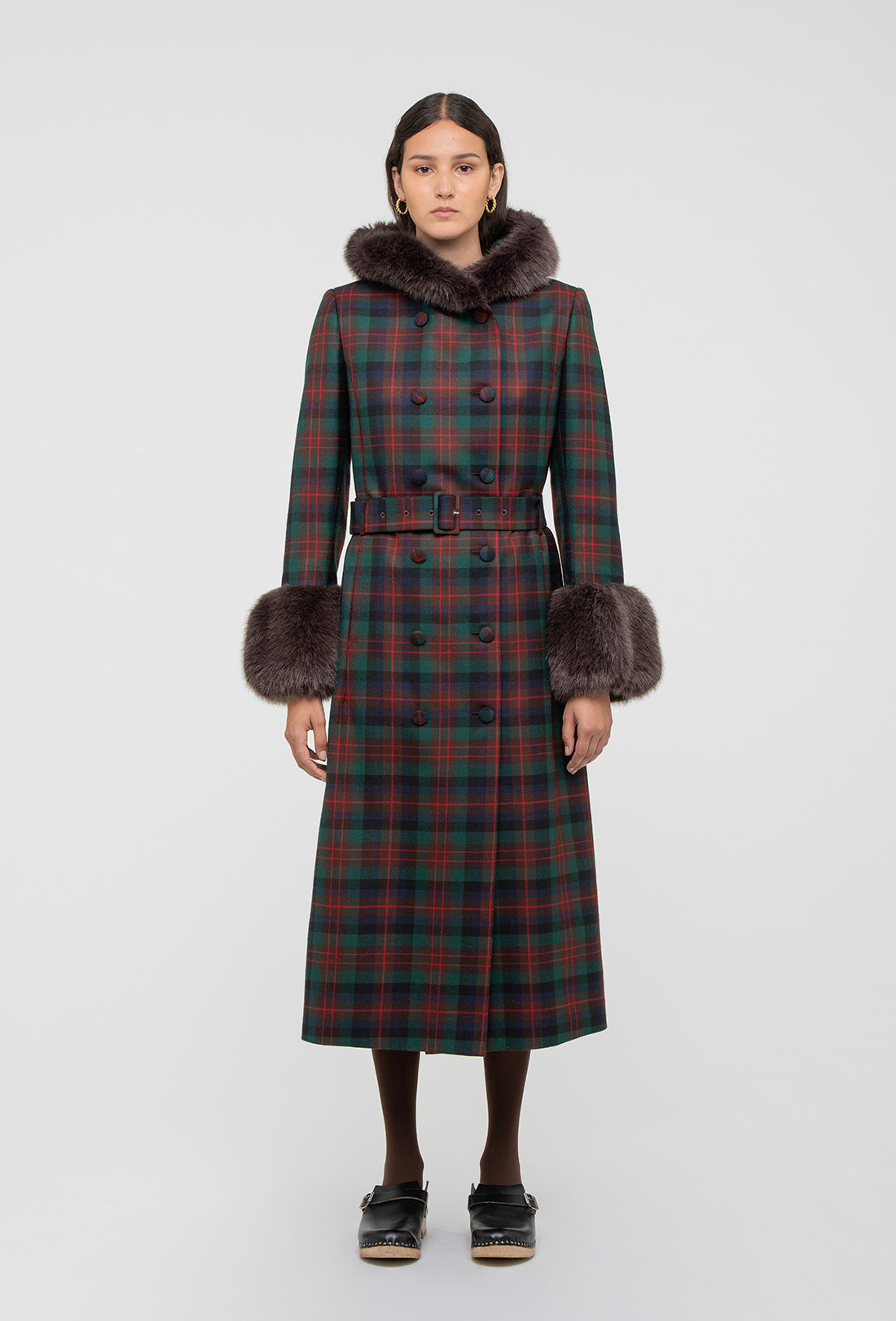 Athella Coat - Chocolate Brown/Red Tartan - Image 4