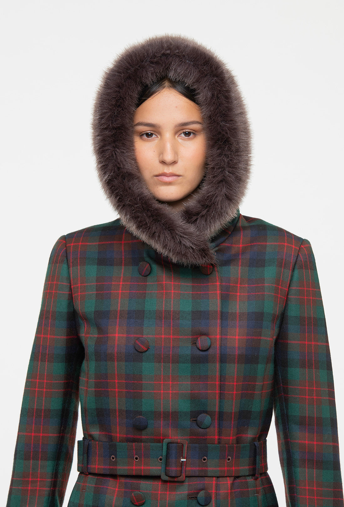 Athella Coat - Chocolate Brown/Red Tartan - Image 8