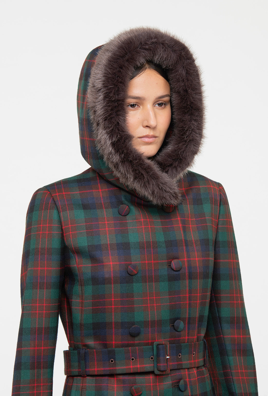 Athella Coat - Chocolate Brown/Red Tartan - Image 7