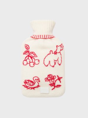 Babette Hot Water Bottle - Cream/Rose Red