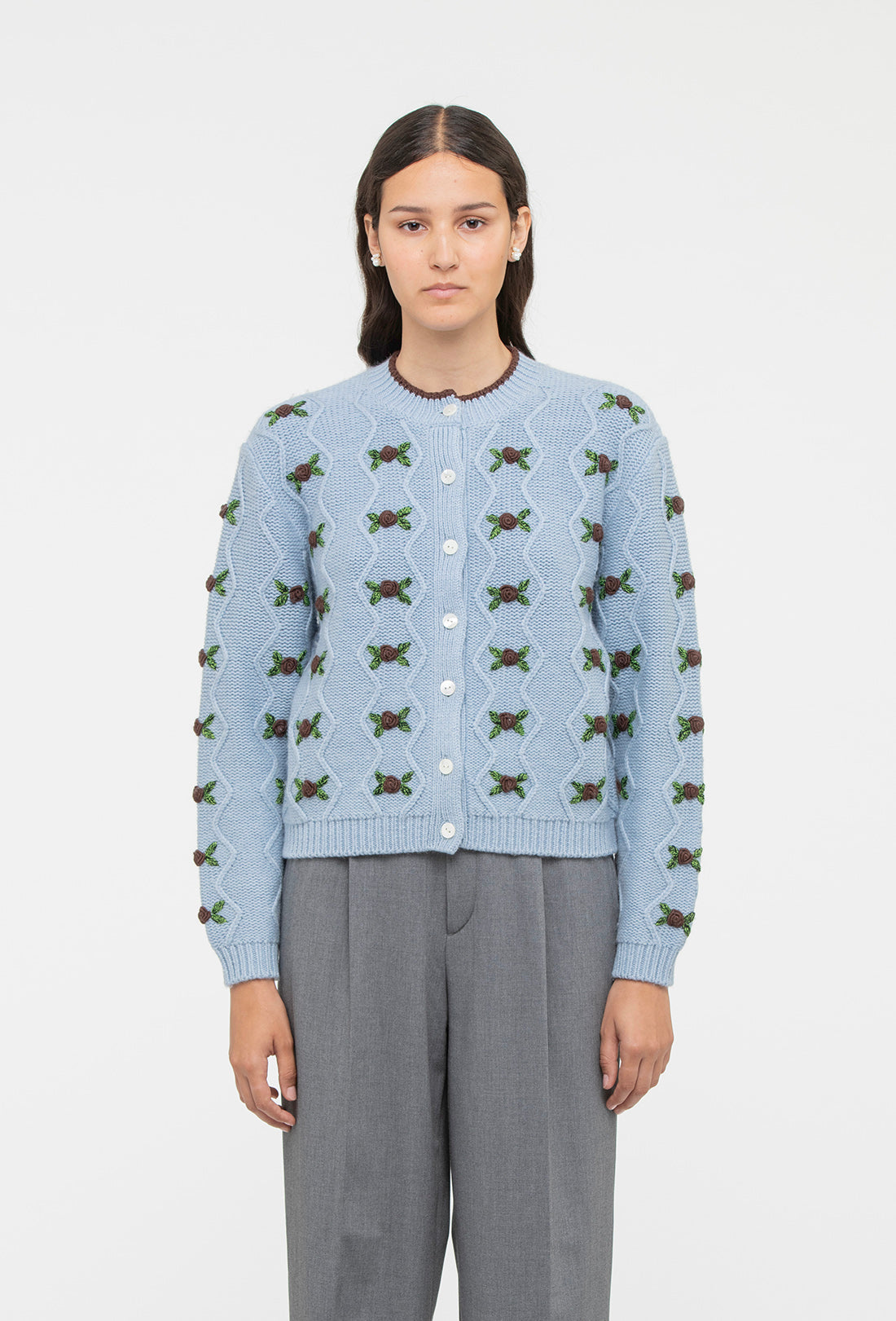 Bloom Cardigan - China Blue/Chocolate Brown - Image 2