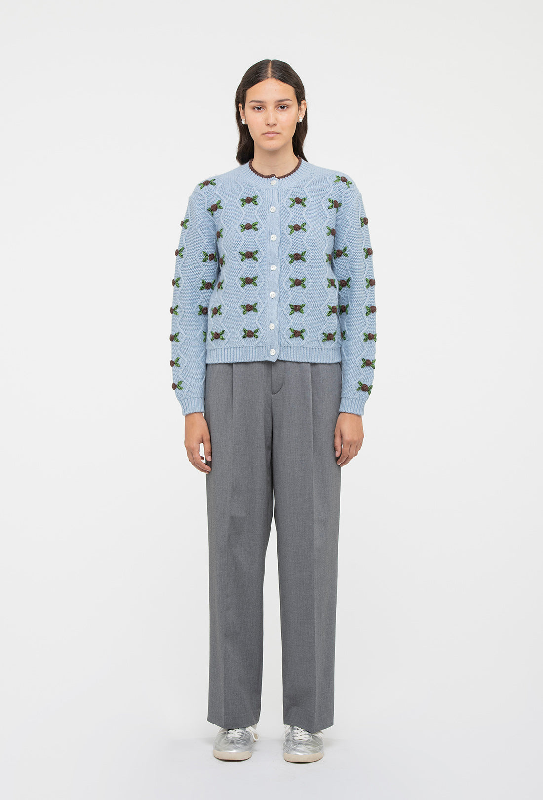 Bloom Cardigan - China Blue/Chocolate Brown - Image 3