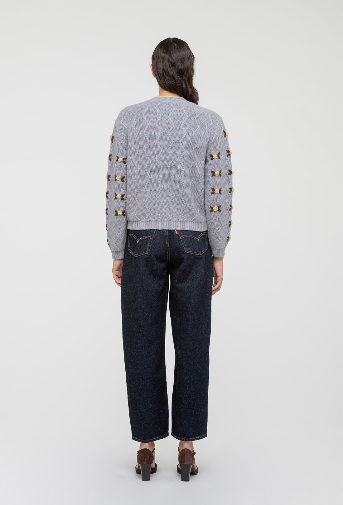 Bloom Cardigan - Pale Grey/Dusty Yellow - Image 6