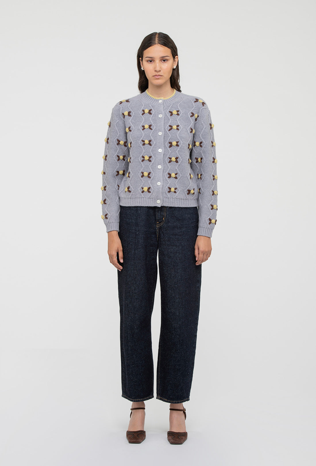 Bloom Cardigan - Pale Grey/Dusty Yellow - Image 4