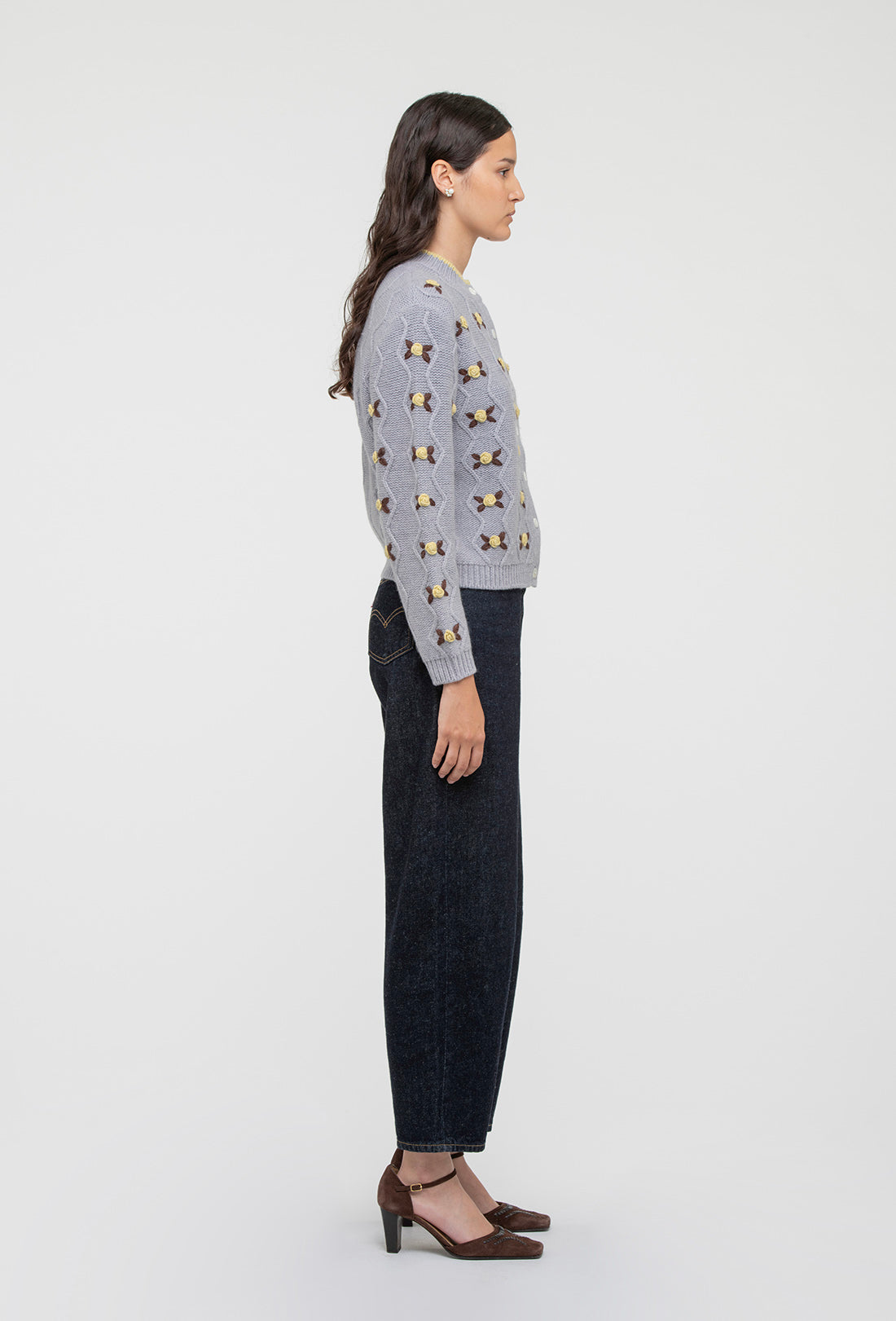 Bloom Cardigan - Pale Grey/Dusty Yellow - Image 5