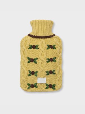 Cecile Hot Water Bottle - Dusty Yellow/Chocolate Brown