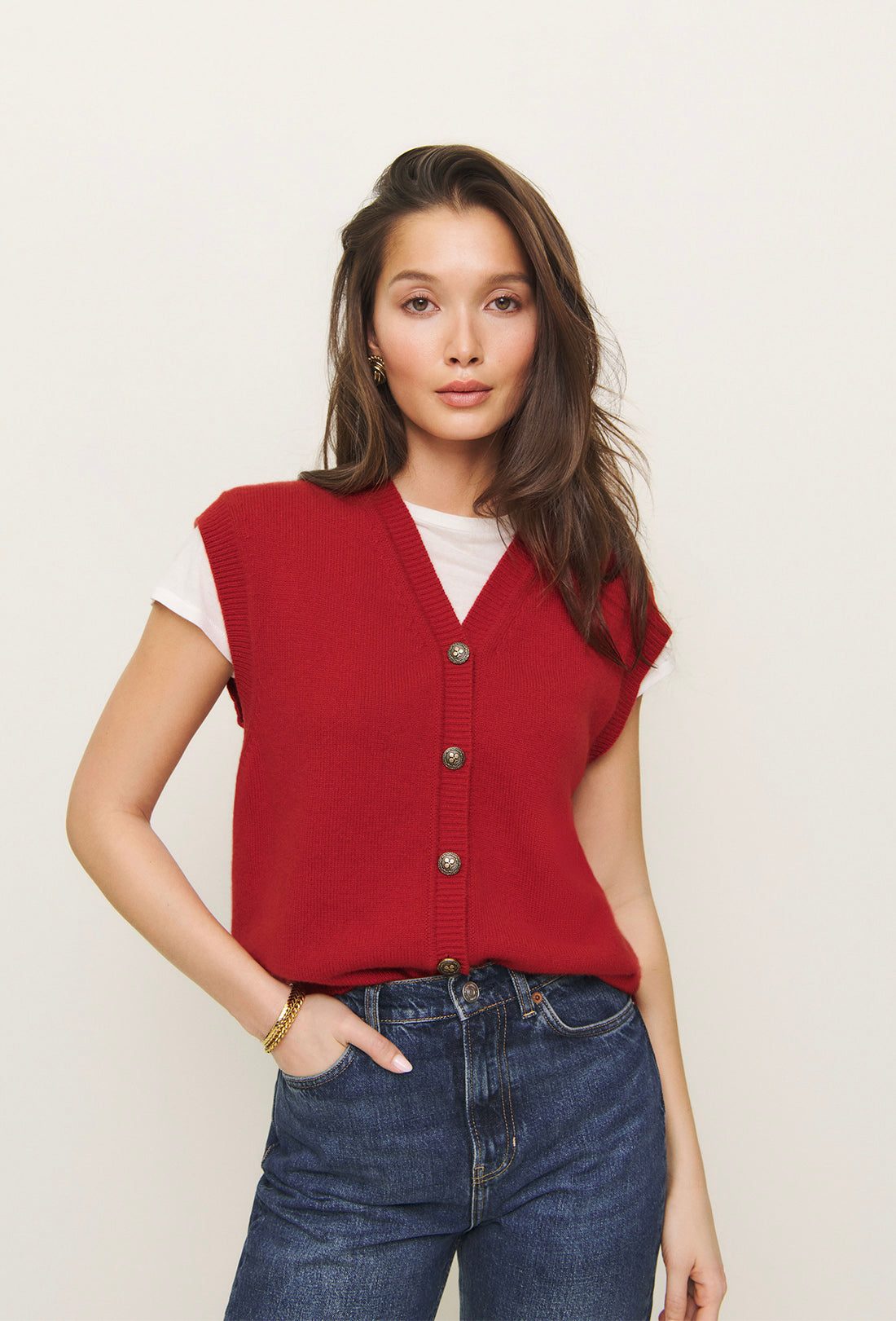 Shrimps x Reformation Clover Cashmere Vest - Sundried Tomato - Image 4