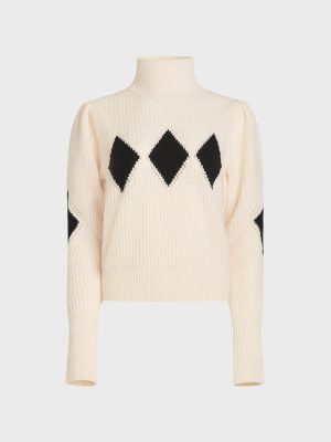 Shrimps x Reformation Diamond Cashmere Turtleneck - Cream/Black