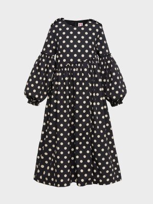 Fenella Dress - Black/Ecru Spot