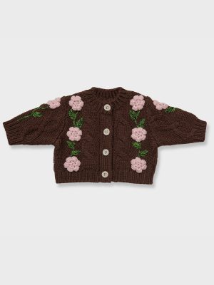Gretel Baby & Kids Cardigan - Chocolate Brown/Pale Pink