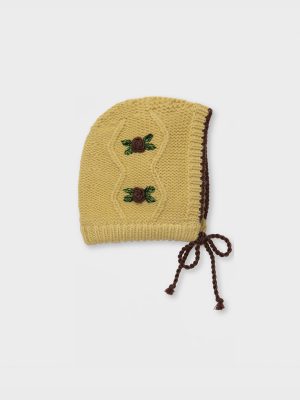 Mamie Baby & Kids Bonnet - Dusty Yellow/Chocolate Brown