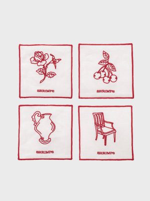Meadow Set of 4 Coasters - Cream/Rose Red