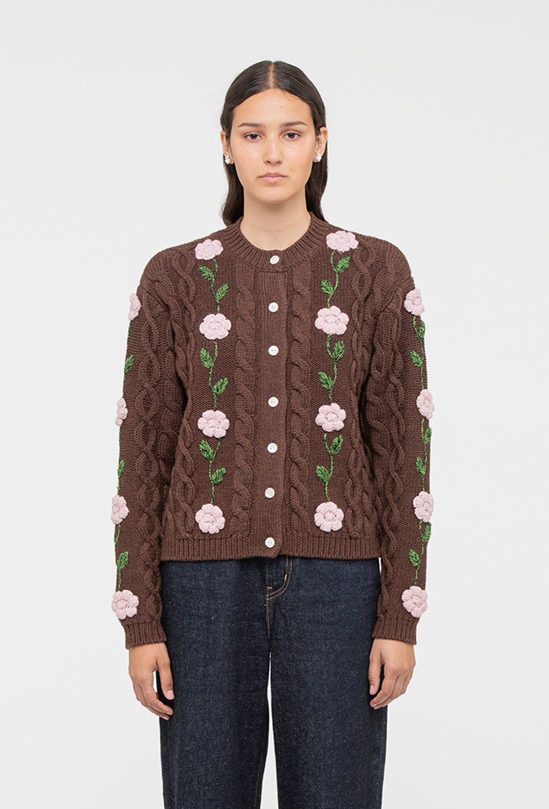 Minnie Cardigan - Chocolate Brown/Pale Pink - Image 2