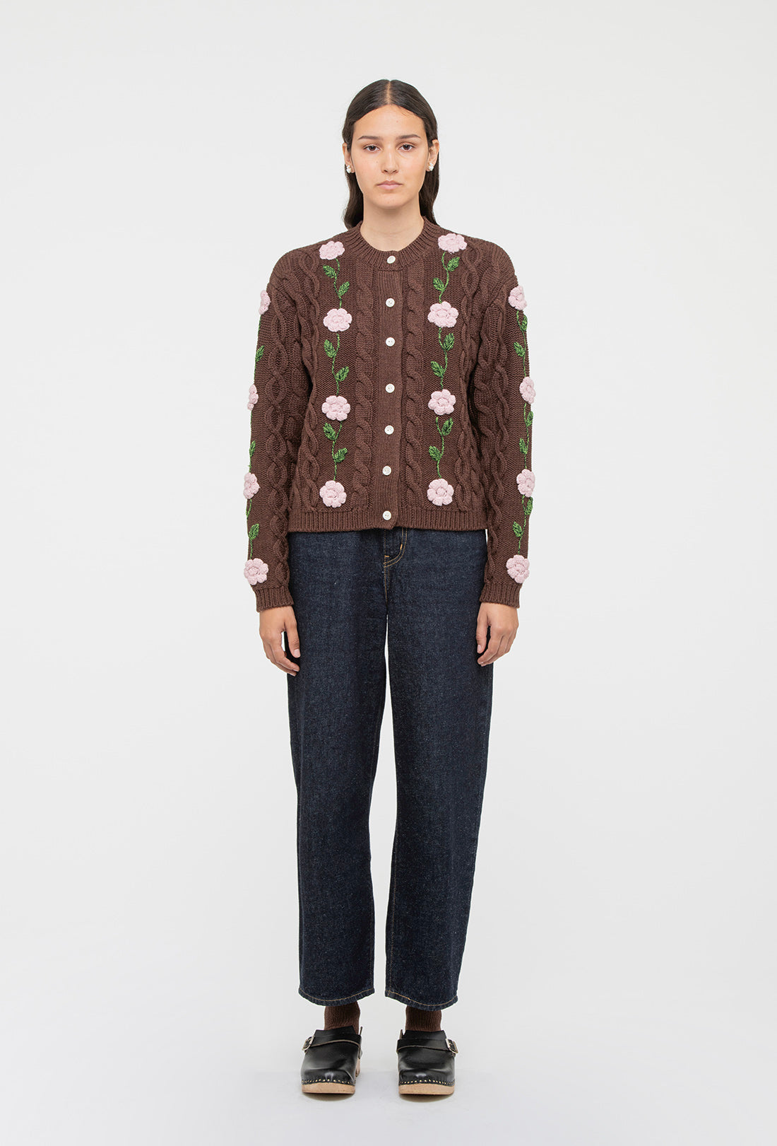 Minnie Cardigan - Chocolate Brown/Pale Pink - Image 3