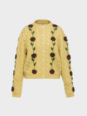 Minnie Cardigan - Dusty Yellow/Chocolate Brown