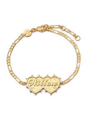 Shrimps Double Heart Personalised Bracelet 18ct Gold Plate