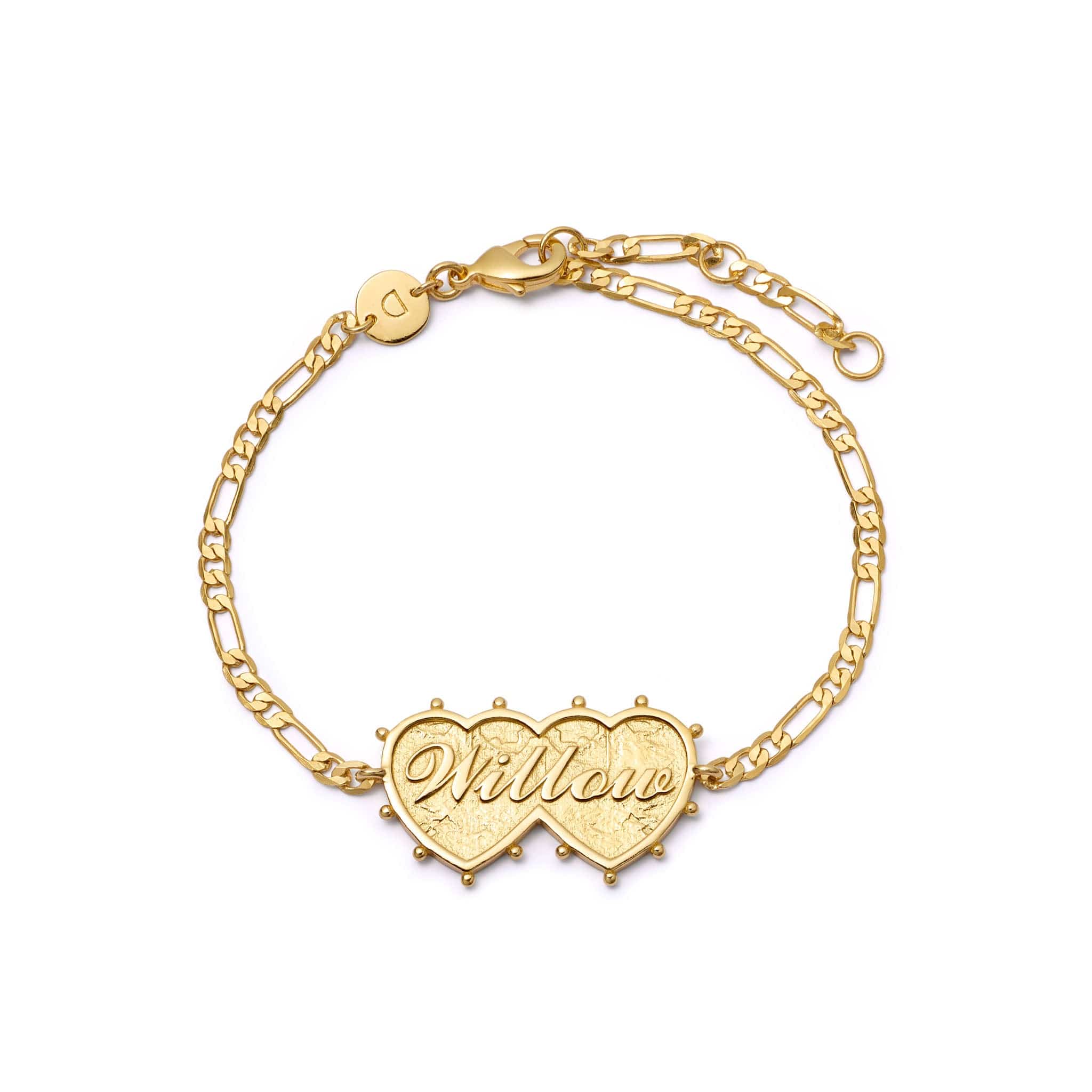 Shrimps Double Heart Personalised Bracelet 18ct Gold Plate