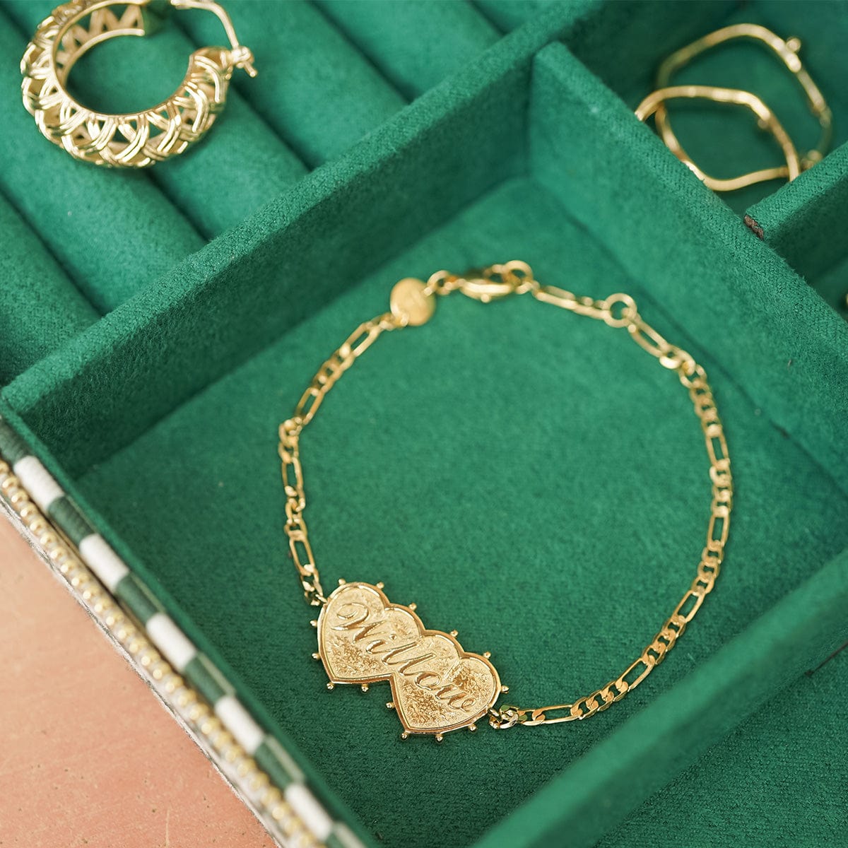 Shrimps Double Heart Personalised Bracelet 18ct Gold Plate - Image 2