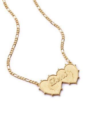 Shrimps Double Heart Personalised Necklace 18ct Gold Plate