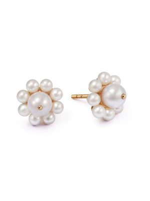 Shrimps Pearl Flower Stud Earrings 18ct Gold Plate